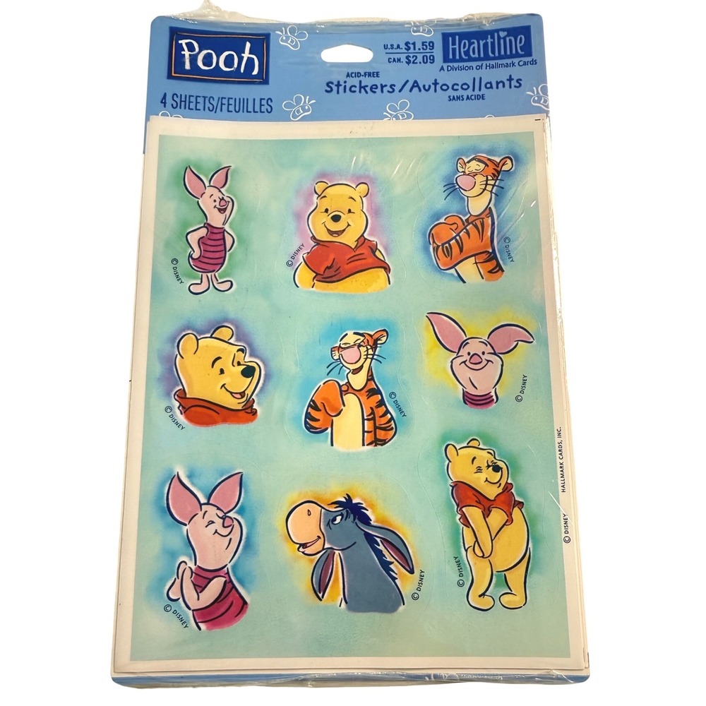 Vintage Disney Winnie the Pooh Stickers Hallmark Heartline 4 Sheets Sealed NEW